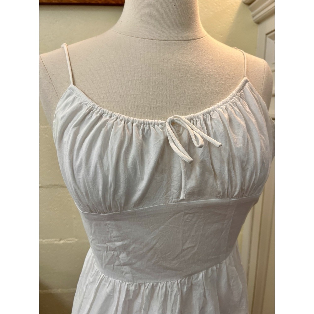 Ann Taylor Loft Petite Size 00P White Strap Sun Dress With Gold Eyelet Trim - Picture 3 of 7